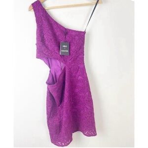 Revolve NBD x Naven Elina Floral Crochet Lace Magenta One Shoulder Mini Dress